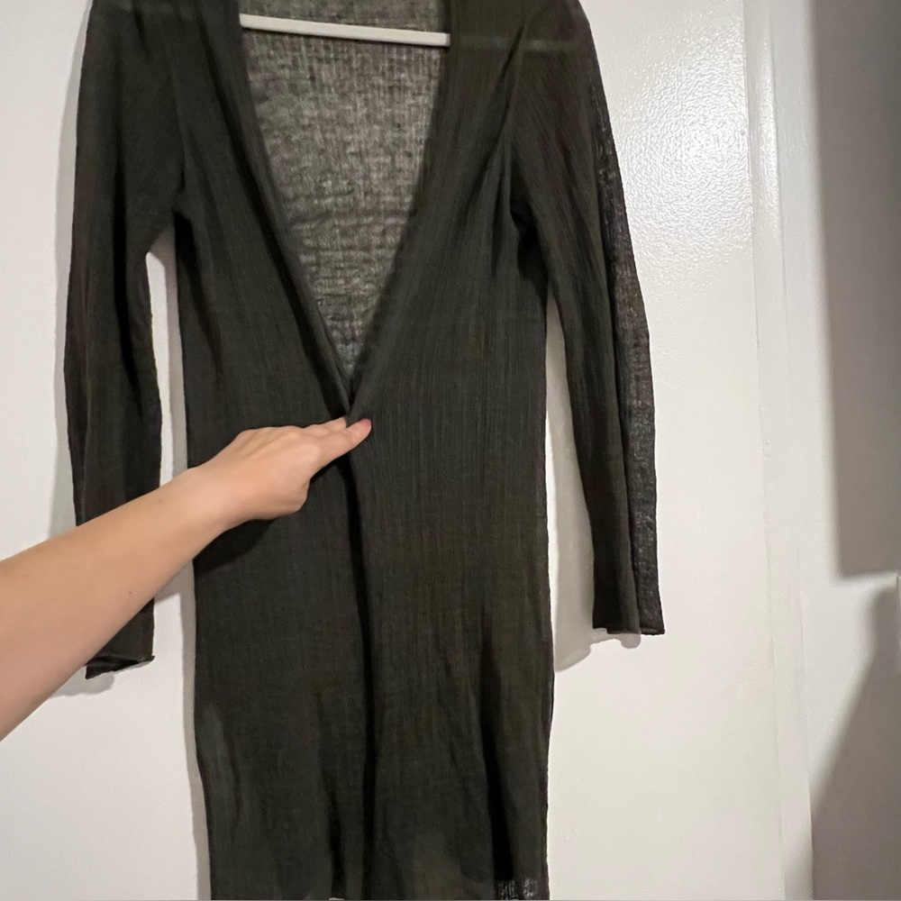 Eileen Fisher Sheer Dark Green/Gray Long Sleeve Cardigan,Italian Yarn, size XS
